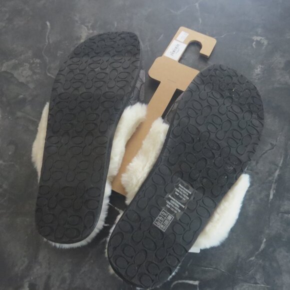 Coach Signature Jacquard Faux Fur Slippers – Black/Grey – Size 11 – New (B2) - Picture 4 of 7